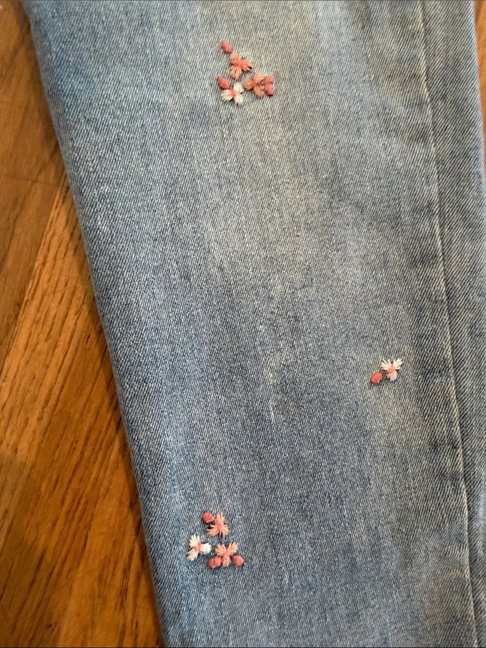 Cat & Jack Light Blue Skinny Jeans with Pink Floral Embroidery girls size 10 - Picture 5 of 8